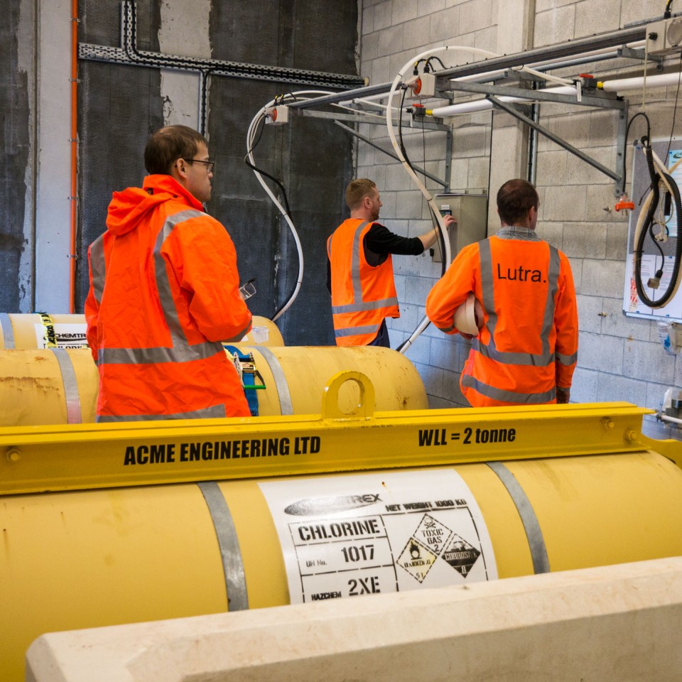 Process engineers in chlorine room